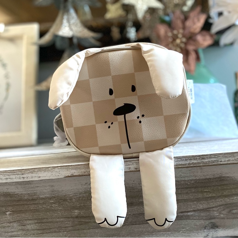Bath & Body Works Puppy Dog Checkered Mini Backpack ✨ Tan + Cream